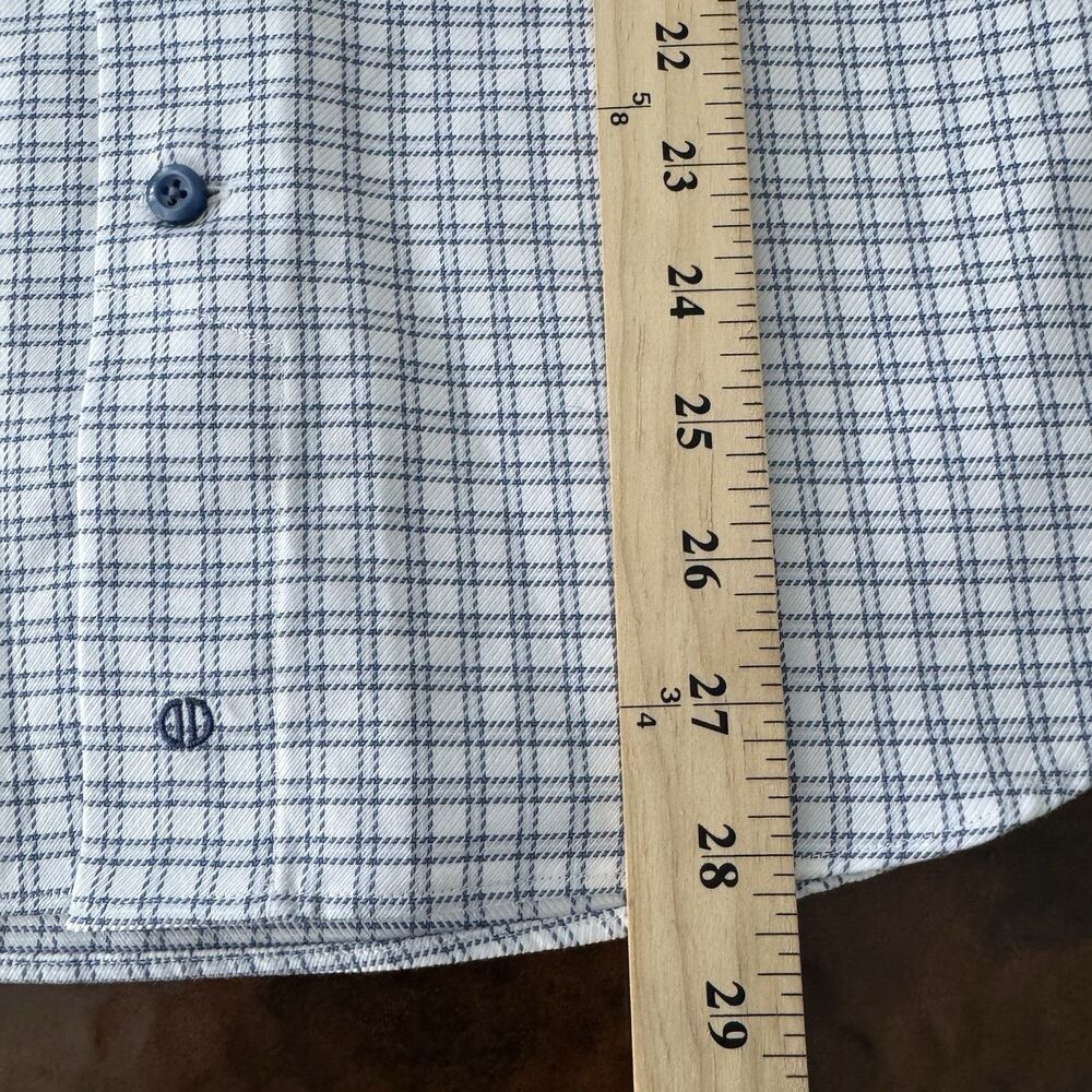 David Donahue Trim Fit‎ Dress Shirt Mens 14.5 32/33 White Blue Plaid Check Slim - Picture 14 of 14